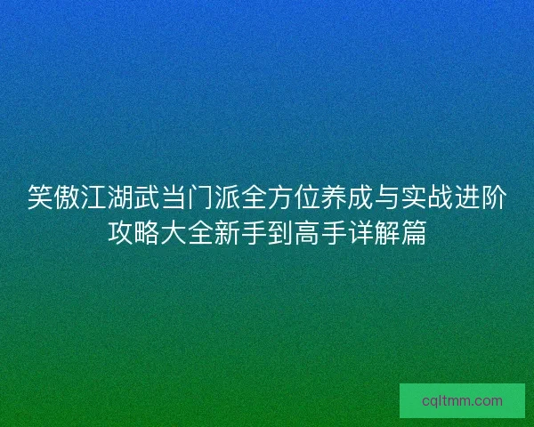 笑傲江湖武当门派全方位养成与实战进阶攻略大全新手到高手详解篇