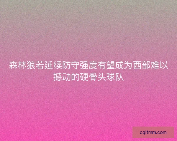 森林狼若延续防守强度有望成为西部难以撼动的硬骨头球队
