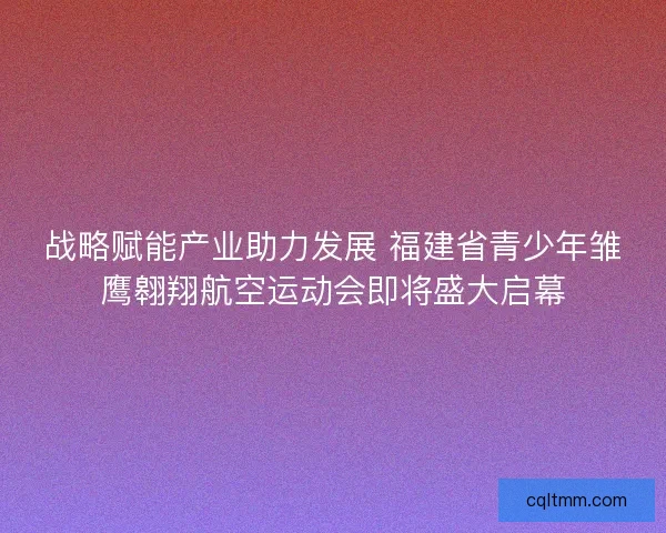 战略赋能产业助力发展 福建省青少年雏鹰翱翔航空运动会即将盛大启幕